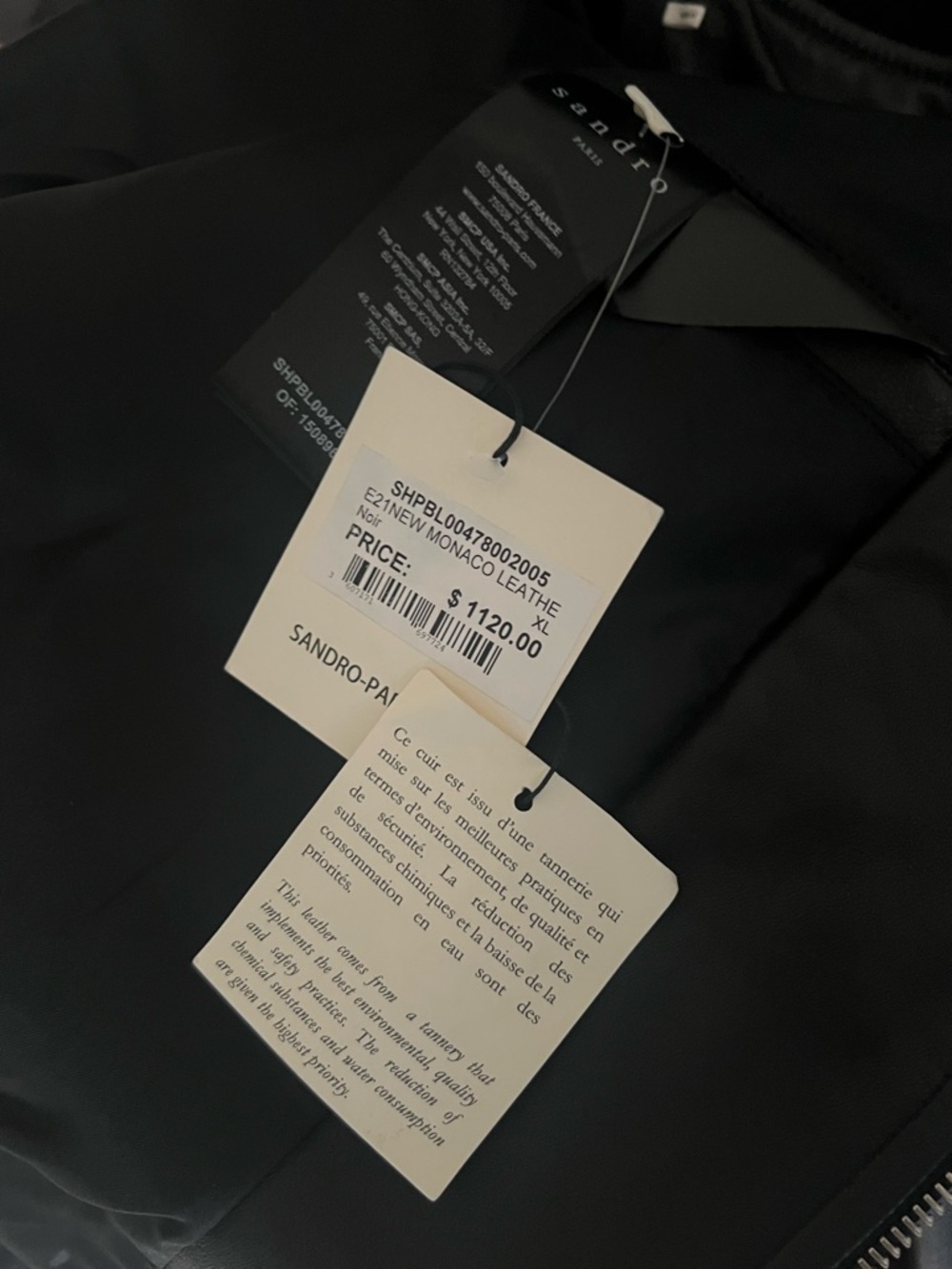 NWT Sandro Black Lamb Leather Bomber Jacket $1120 - Picture 8 of 8